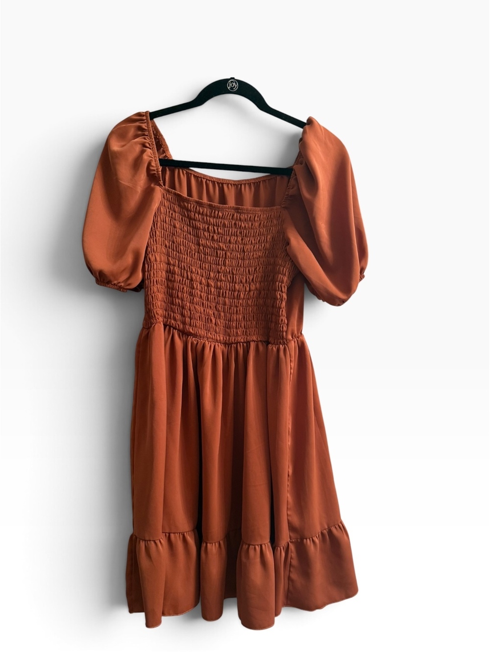 Rust Orange Puff Sleeve Smocked Dress
